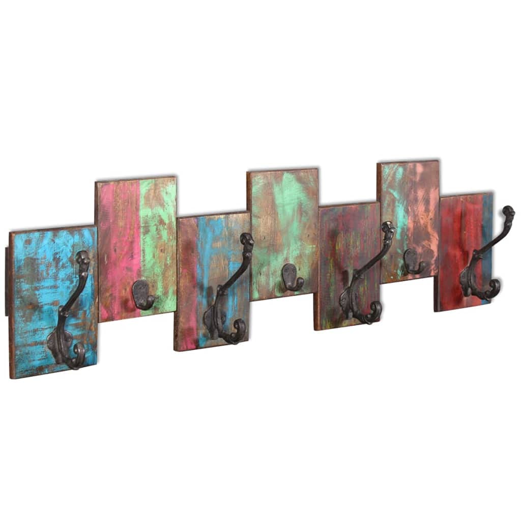 vidaXL Solid Reclaimed Wood Multicolor Coat Rack - Handcrafted Wall Hooks for Clothes/Hats/Bags, 30.7" x 9", Styled for Entryway/Bedroom