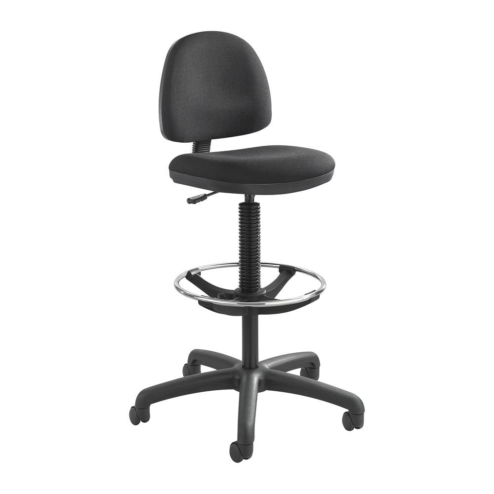 Precision Extended Height Swivel Stool W/Adjustable Footring, Black Fabric