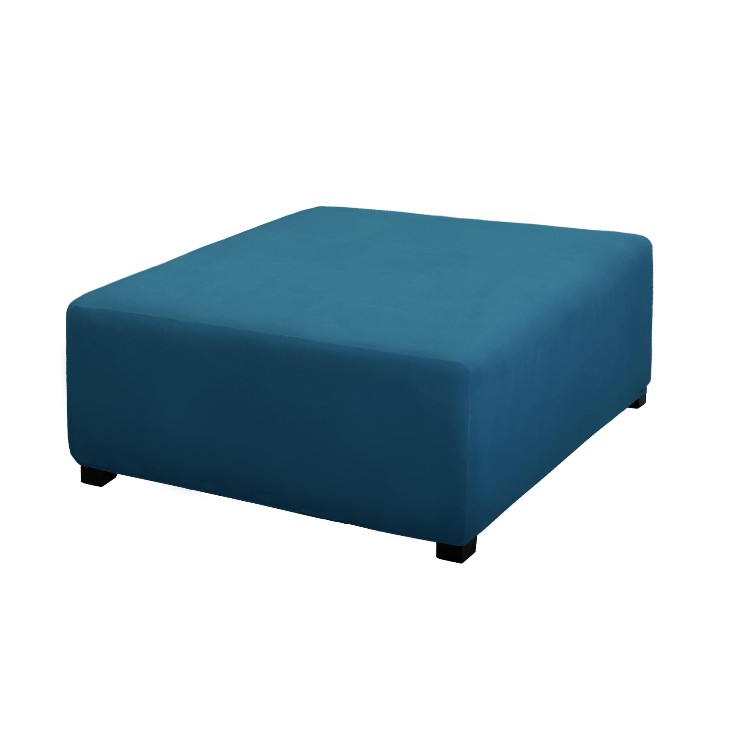Purefit Super Stretch Form Fit Square Ottoman Cover Rectangle - Ottoman Slipcovers For Foot Stool & Folding Storage Furniture For Living Room With Nonslip Elastic Bottom (Medium-Xl, Peacock Blue)