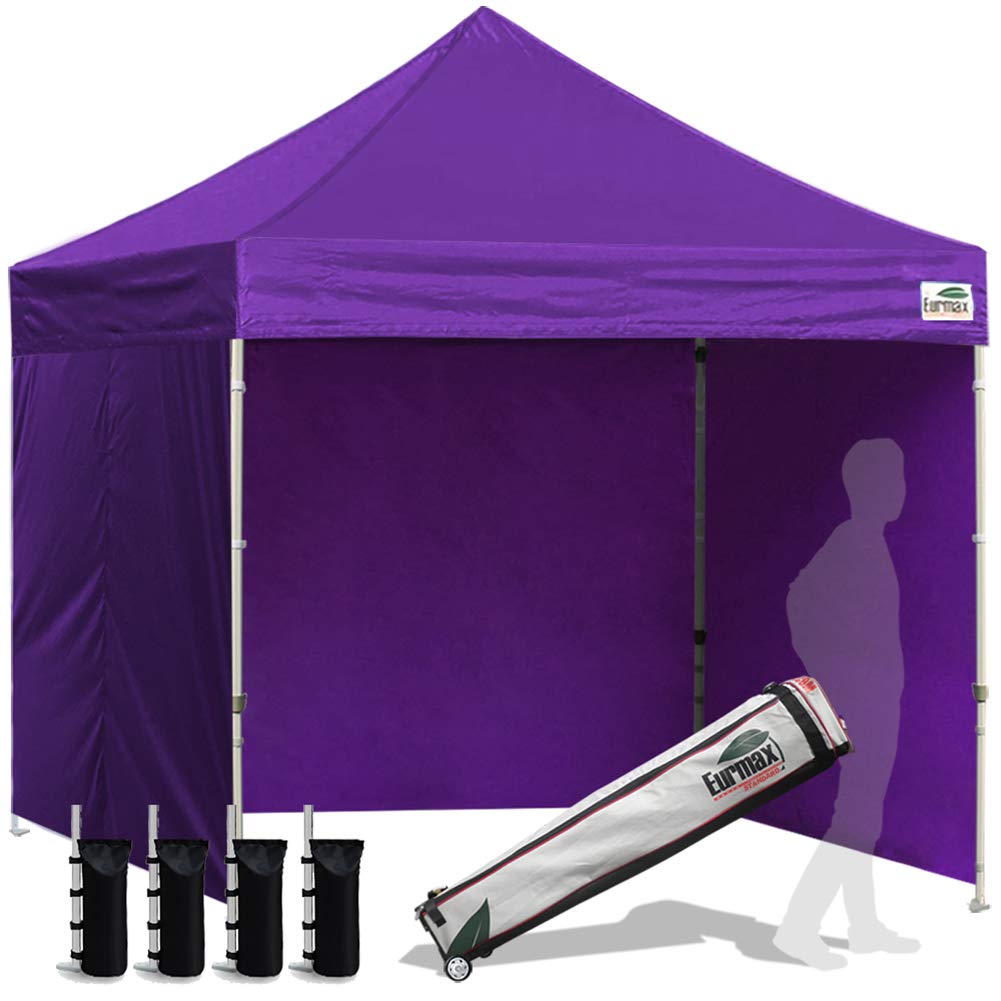 Eurmax Usa 8'X8' Pop-Up Canopy Tent Commercial Instant Canopies With 4 Removable Zipper End Side Walls And Roller Bag, Bonus 4 S