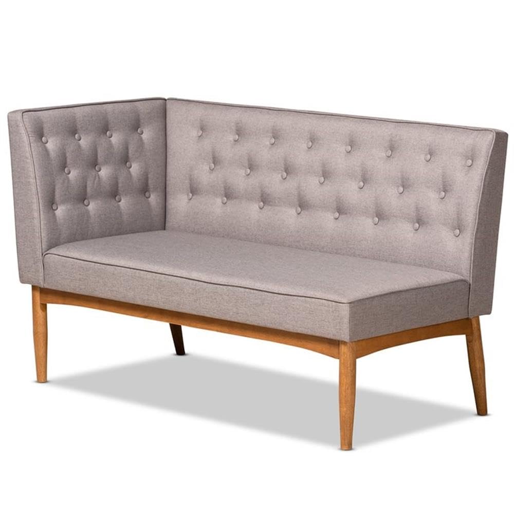 Baxton Studio Riordan Mid-Century Modern Grey Fabric Upholstered and Walnut Brown Finished Wood 3-Piece Dining Nook Set