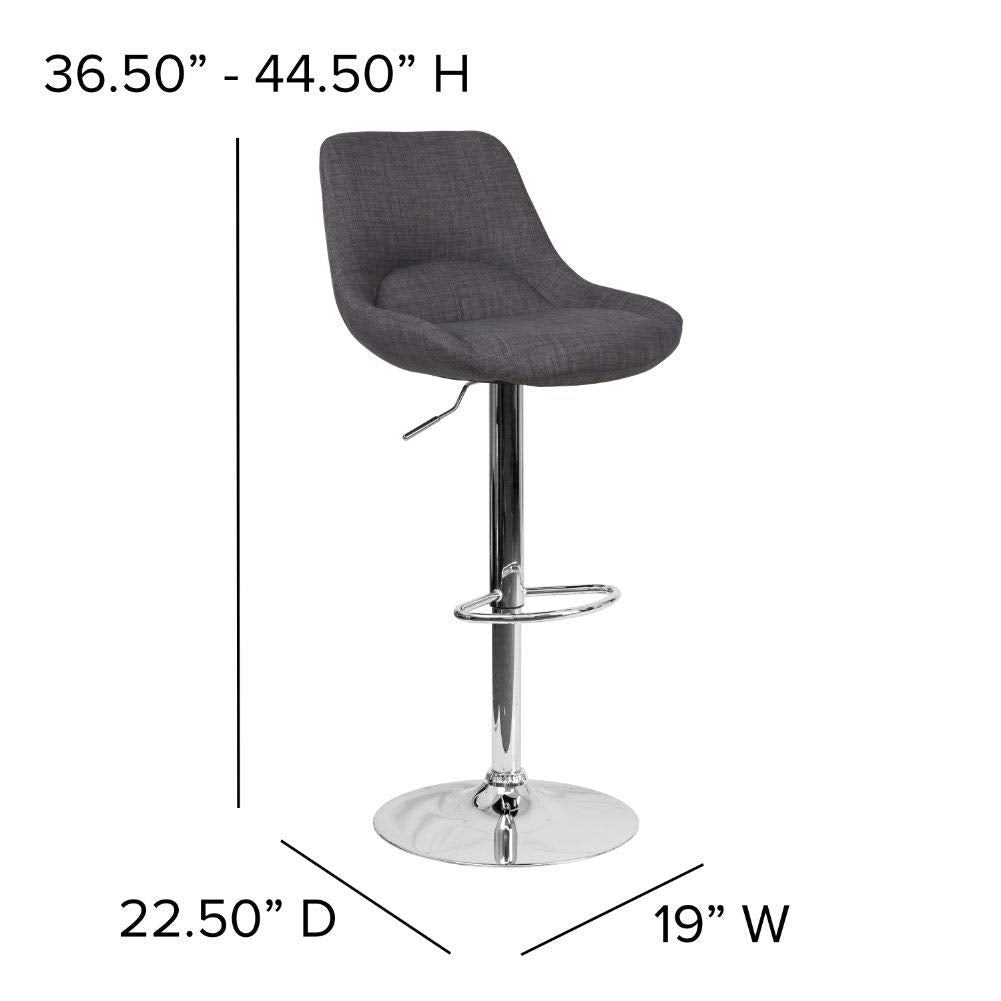Flash Furniture Contemporary Dark Gray Fabric Adjustable Height Barstool With Chrome Base