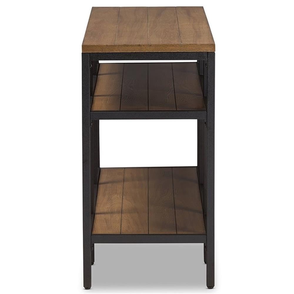 Baxton Studio Caribou Rustic Industrial Style Oak Brown Finished Wood and Black Finished Metal Console Table