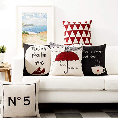 Elementary  Basics Redefined Fine Polyester Red, Black And White Decorative Throw Pillows/Cushion Covers Set Of 5 (12X12 Inches
