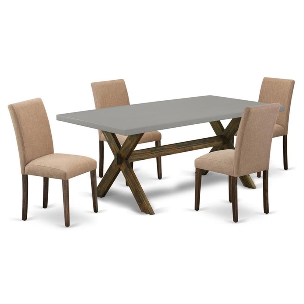 East West Furniture X797Ab747-5 5 Piece Dinette Set For 4 Includes A Rectangle Dining Table With X-Legs And 4 Light Sable Linen Fabric Parson Dining Room Chairs, 40X72 Inch, Multi-Color