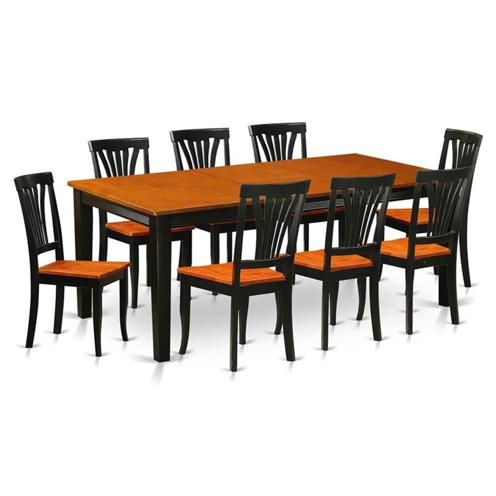 East West Furniture QUAV9-BCH-W 9 Piece Dining Table Set Includes a Rectangle Dining Room Table with Butterfly Leaf and 8 Wood Seat Chairs, 40x78 Inch, Black & Cherry