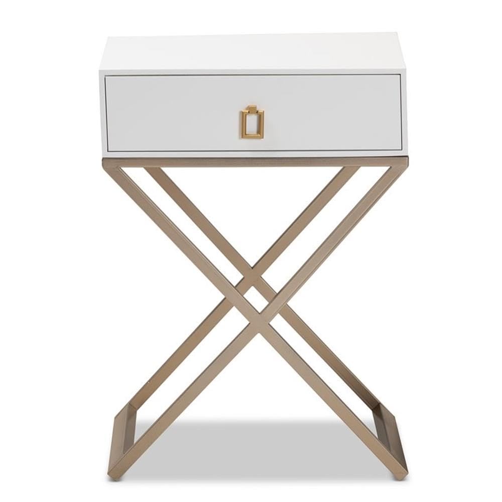 Baxton Studio Patricia Modern and Contemporary White Finished Wood and Brass-Tone Metal 1-Drawer Nightstand