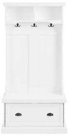 Crosley Furniture Shoreline Hall Tree with Storage Cabinets and Coat Rack Hooks for Hanging, White