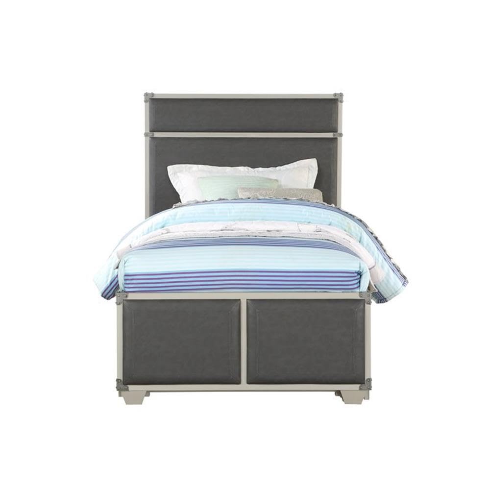 Acme Orchest Faux Leather Upholstered Twin Panel Bed in Gray