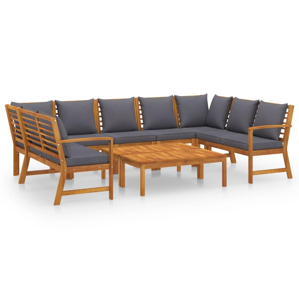 vidaXL Modern Patio Lounge Set - 9 Piece Outdoor Living with Cushions, Solid Acacia Wood Construction, Dark Gray - Includes Benches, Corner & Middle Sofas, Coffee Table