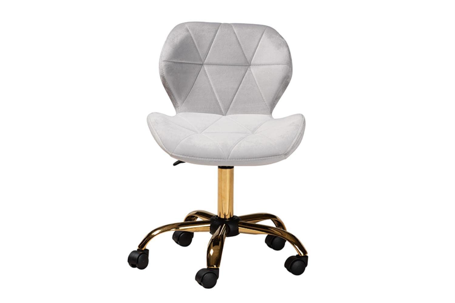 Baxton Studio Savara Grey Velvet Fabric And Gold Metal Swivel Office Chair
