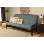 Kodiak Furniture Monterey Queen Espresso Wood Futon-Linen Aqua Blue Mattress