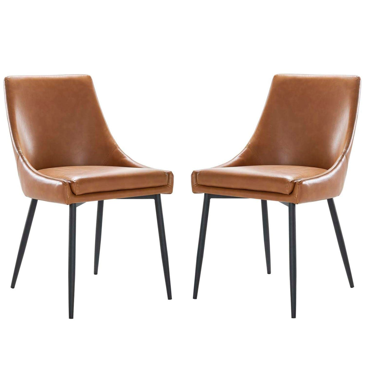 Modway Viscount Vegan Leather Side Dining Chairs-Set of 2, Black Tan