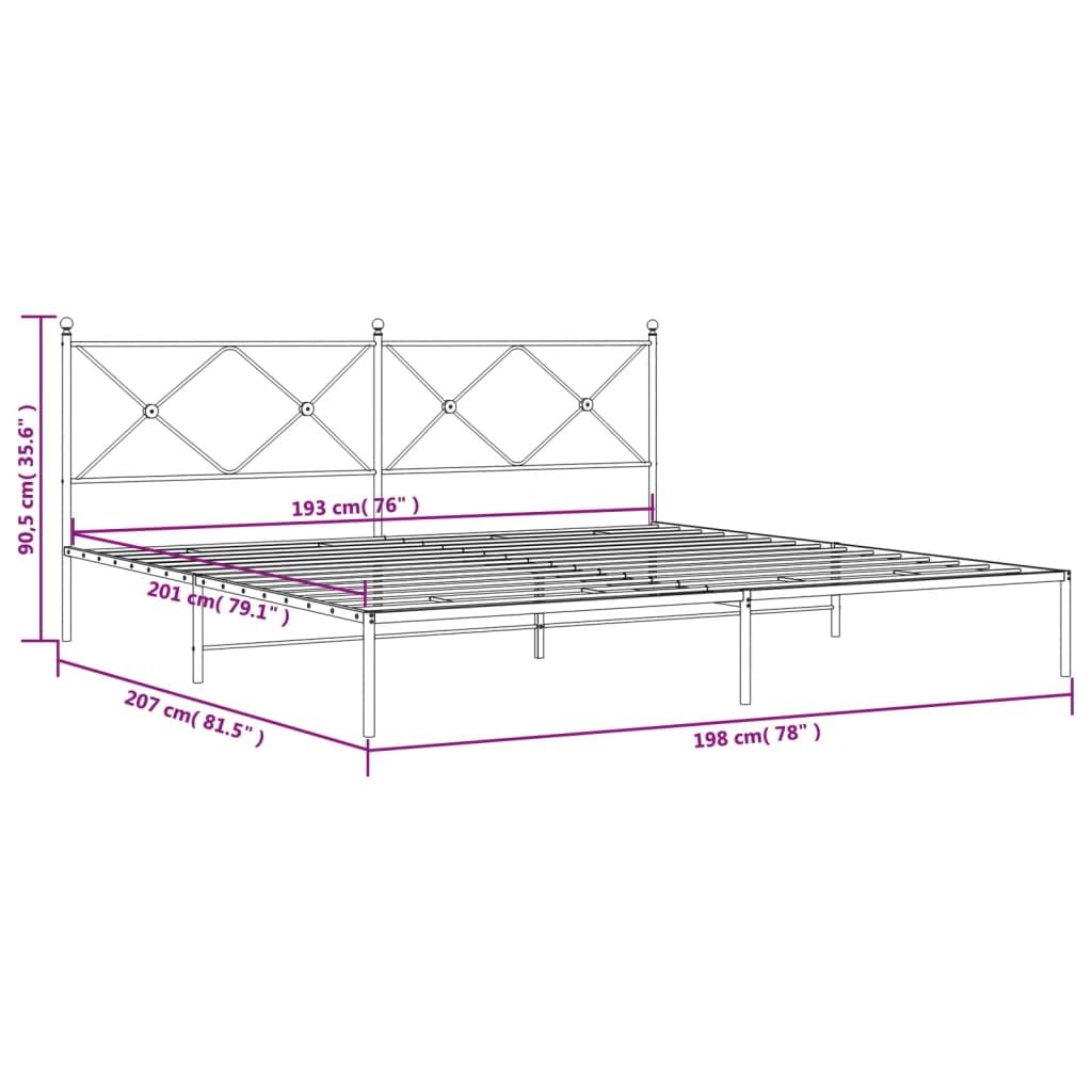 vidaXL Modern King Metal Bed Frame with Headboard - Steel Construction, White, 76&quot;x79.9&quot; - Bedroom Furniture for Enhanced Mattress Support