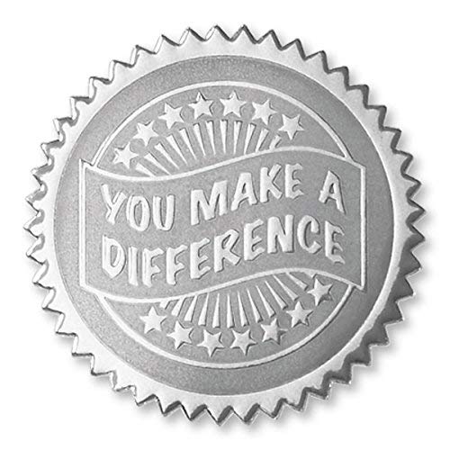 Paperdirect Deluxe Embossed You Make A Difference Silver Foil Certificate Seal, 2 Inch, Self Adhesive, 102 Count, Embossed Seals