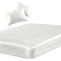 SiinvdaBZX 3-Piece Set Satin King Fitted Sheet & 2 Pillowcase, Ivory White Silky Soft Fitted Bottom Sheet, Wrinkle Free, Fade Re