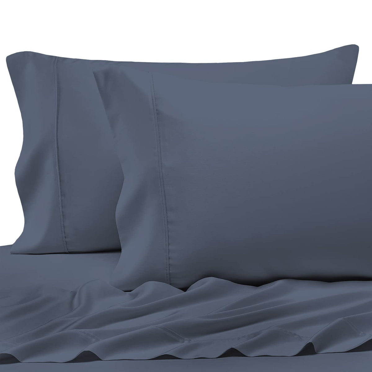 Pizuna Pure 100% Cotton Pillow Cases King Size Set Of 2 Dark Blue, Luxurious 400 Thread Count Long Staple Cotton Sateen With Sty