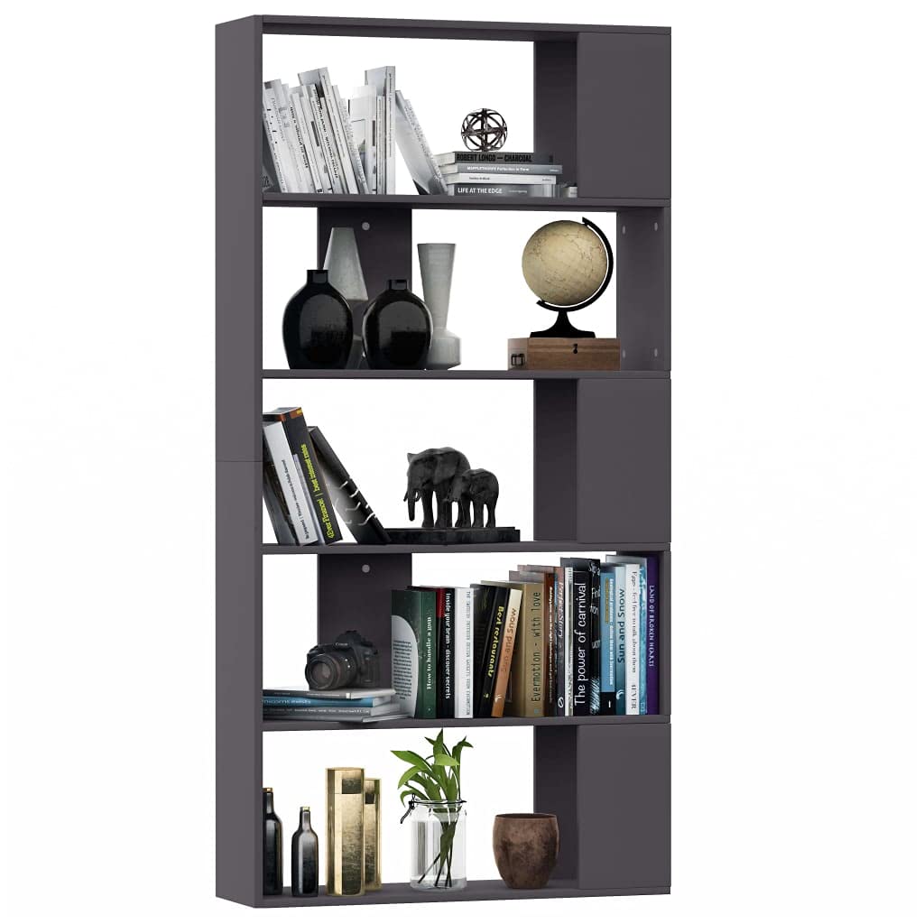 vidaXL Book Cabinet, Room Divider Bookshelf for Living Room, Freestanding Shelving Unit, Display Storage Shelves Unit, Modern, Gray Engineered Wood