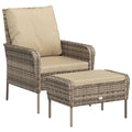 vidaXL Patio Lounge Chair with Footstool - Weather-Resistant Light Brown Poly Rattan, Steel Frame, Comfortable Outdoor Seating with Cushions