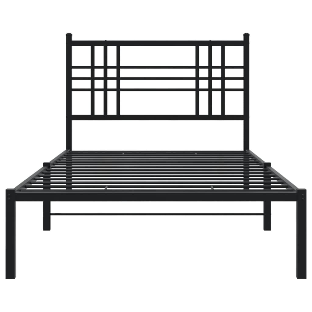 vidaXL Single Metal Bed Frame with Headboard - Black Steel Construction, 39.4x78.7, Under-Bed Storage, Modern Bedroom Furniture