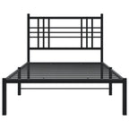 vidaXL Single Metal Bed Frame with Headboard - Black Steel Construction, 39.4x78.7, Under-Bed Storage, Modern Bedroom Furniture