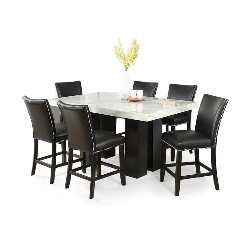 Steve Silver Camila Marble Top Rectangular 7-Piece Counter Height Dining Set - Black