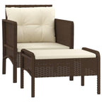 vidaXL Patio Lounge Set with Cushions, Brown Poly Rattan and Powder-Coated Steel, Includes 1 Chair and 1 Stool, Outdoor Garden Furniture