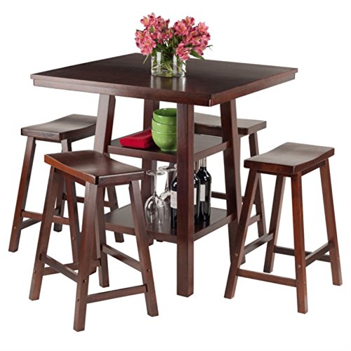 Ergode Wood Perrone High Table Set | Expandable Dining Solution | 2 Stools | Walnut Finish | Space-Saving | 160lbs Weight Limit (94548-VV)