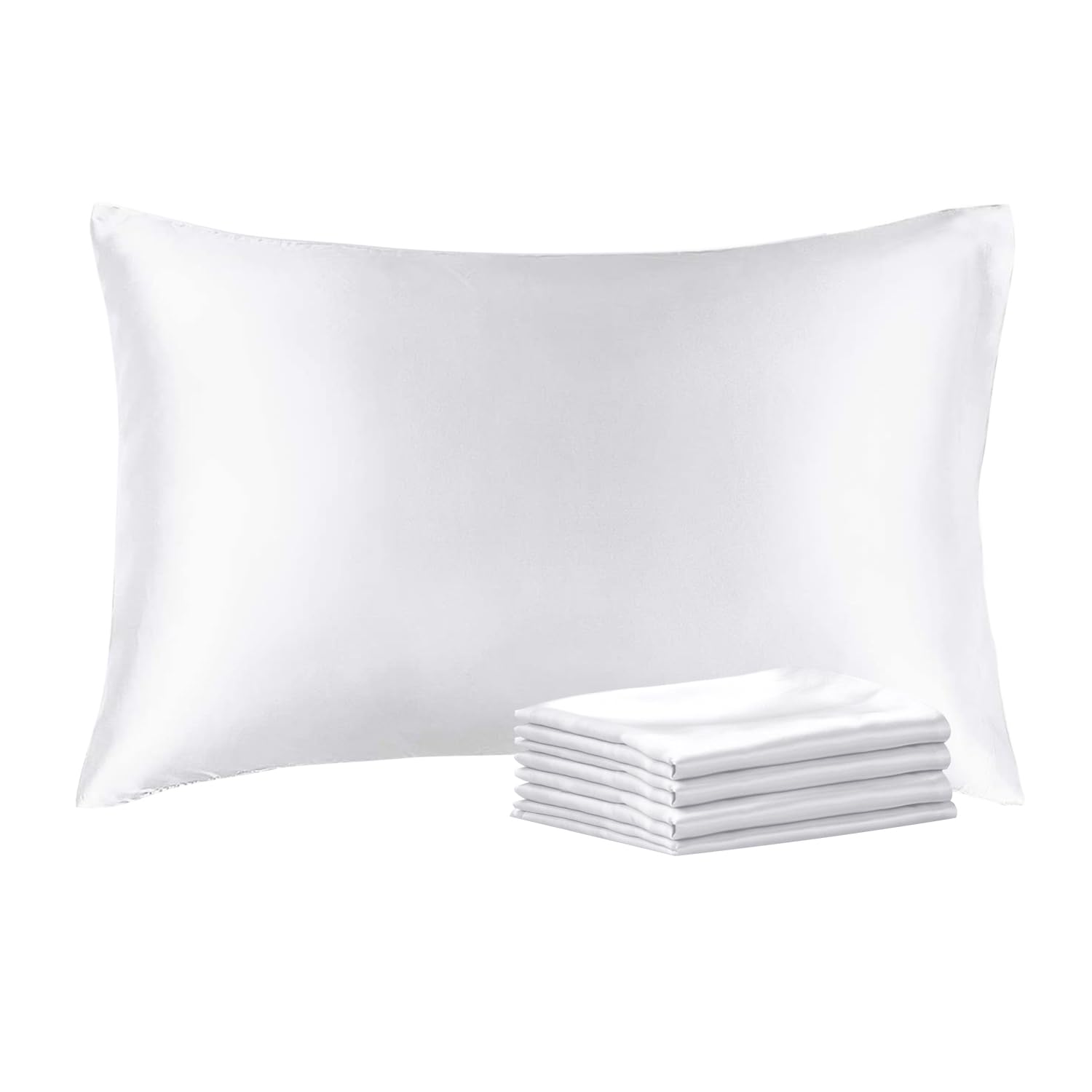 Bedelite Satin Pillowcase With Zipper 4 Pack, White Pillow Cases Standard Size, Super Soft And Cooling Similar To Silk Pillow Ca