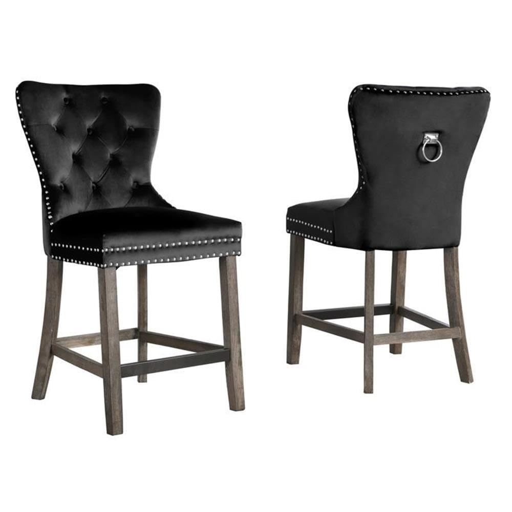 Overstock Tufted Black Velvet Counter Height Chairs With Chrome Handle (Set Of 2)