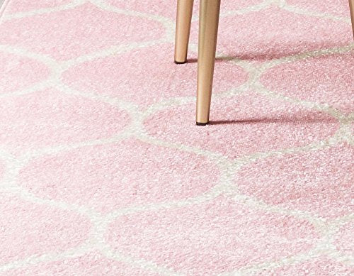 Unique Loom Trellis Frieze Collection Area Rug - Rounded (4' 1'' X 6' 1'', Light Pink/ Ivory)