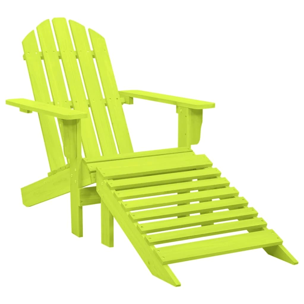 Vidaxl Modern Adirondack Patio Chair With Detachable Ottoman, Weather Resistant Outdoor Furniture, Solid Fir Wood Construction - Green