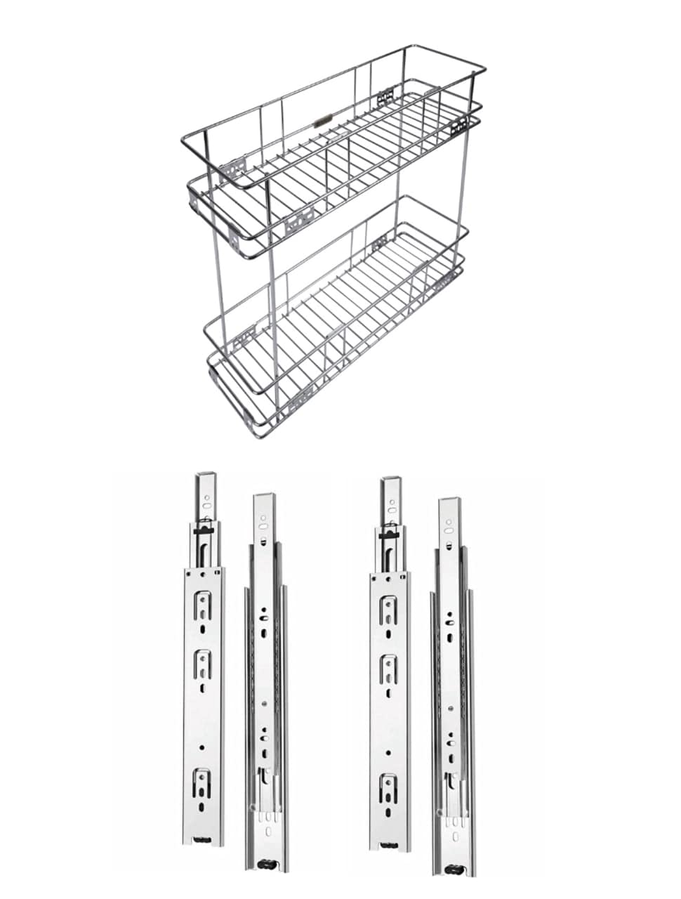 Steel Gold Stainless Steel 2 Shelf Bottle Pullout Basket For Kitchen Cabinet | Storage Organizer Rack For Bottles, Jars & Contai