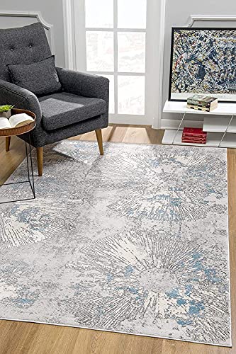 HomeRoots 100% High Grade Polypropylene 5â€ x 8â€ Blue Abstract Circular Motifs Area Rug