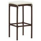 vidaXL 5-Piece Patio Bar Set with Square Solid Acacia Wood Table and PE Rattan Bar Stools - Brown, Cream-White Cushions