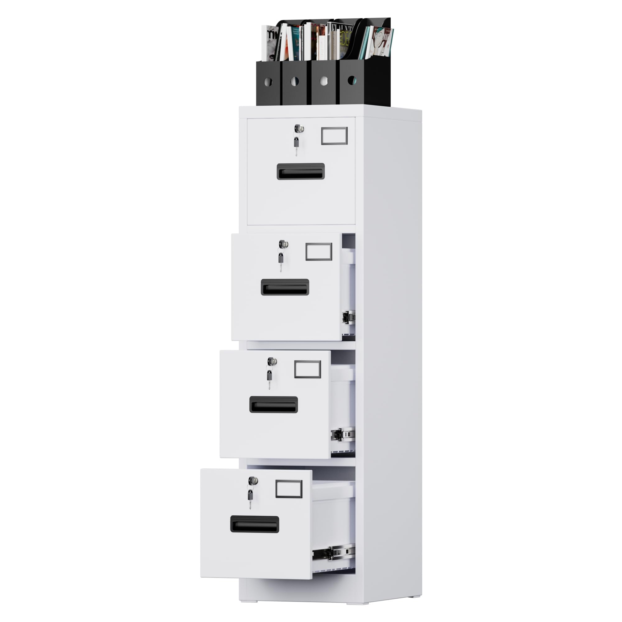SUXXAN 4 Drawer File Cabinet, Metal Vertical File Storage Cabinet with Lock, Office Home Steel File Cabinet for A4 Letter/Legal 