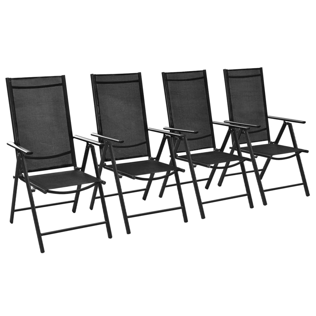 vidaXL Patio Folding Chairs - 4 Pcs Adjustable Garden Lounger with Aluminum Frame and Black Textilene Fabric - Weather-Resistant Outdoor Seating