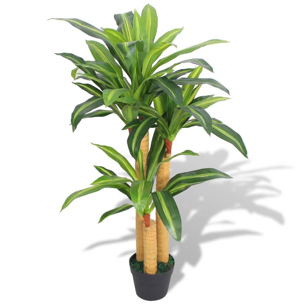 vidaXL Lifelike Artificial Dracaena Plant with Pot, 39.4&quot; High Indoor/Outdoor Décor, Maintenance-Free, 60 Leaves, Green/Yellow