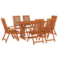 vidaXL Patio Dining Set 7 Piece, Extendable Table and Chairs with Umbrella Hole, Conversational Set, Outdoor Furniture, Farmhouse, Solid Eucalyptus Wood