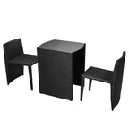 vidaXL - 3 Piece Bistro Set in Black, Outdoor Setting with Cushions, Poly Rattan Construction, Space-Saving Design, Suitable for Balconies, Patios, and Gardens.
