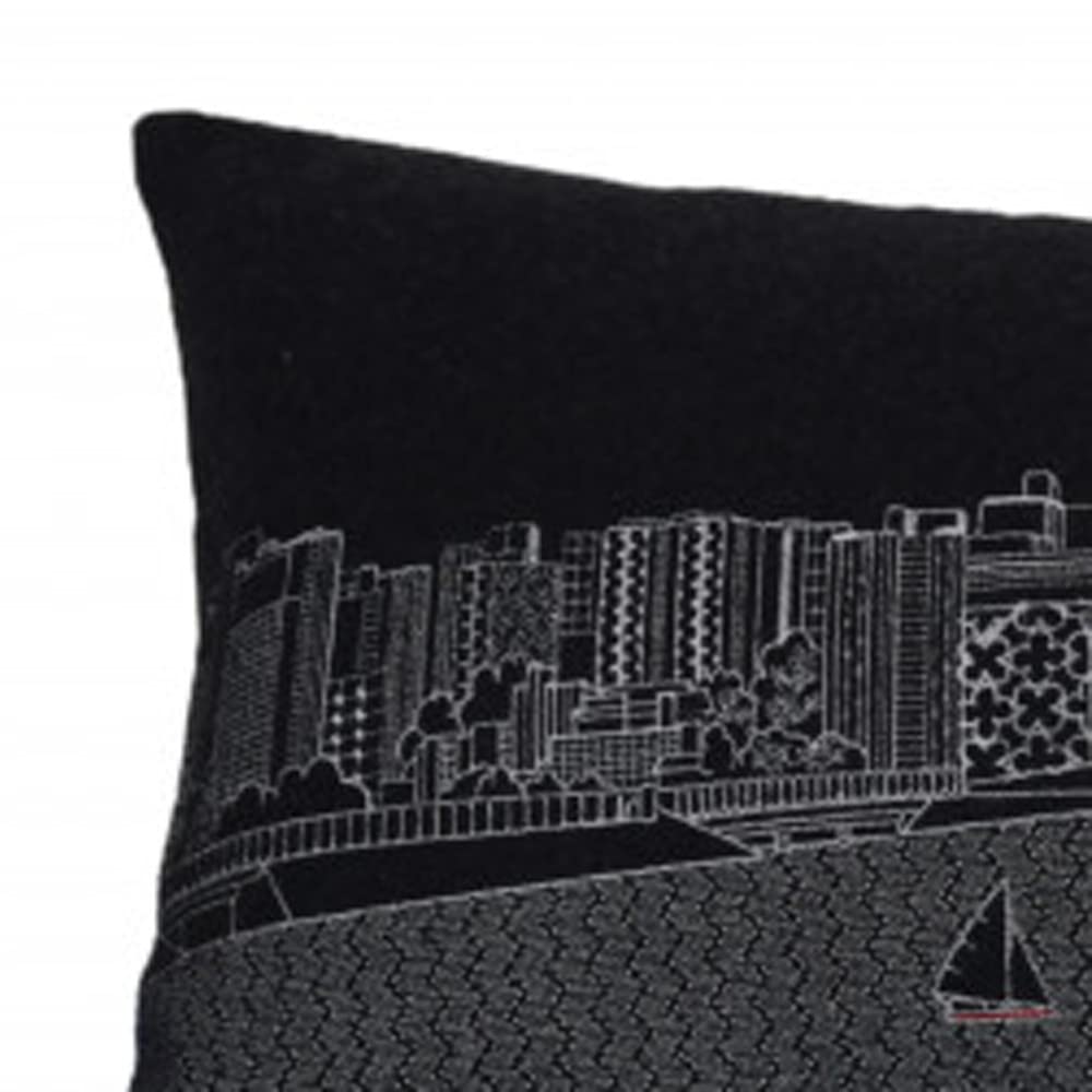 HomeRoots Grey 35' Black Madison Nighttime Skyline Lumbar Decorative Pillow