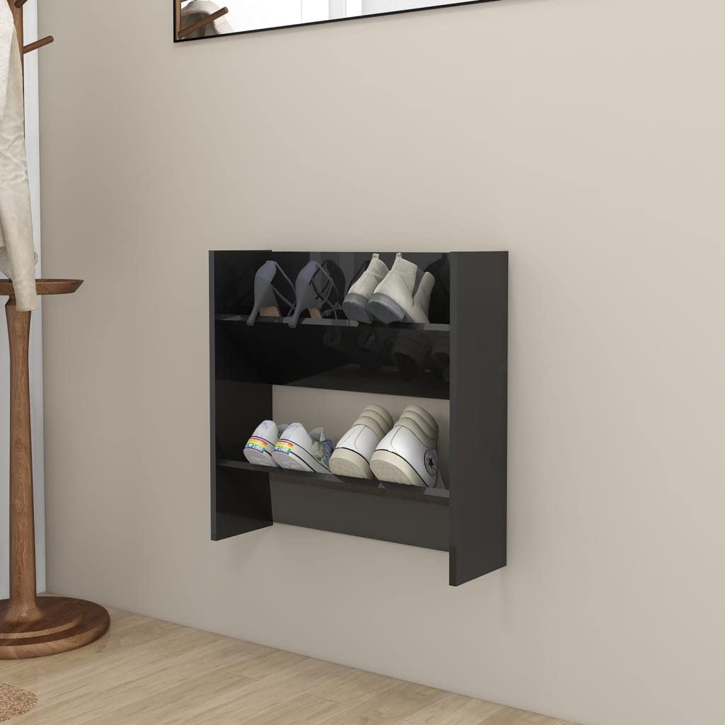 vidaXL Wall Shoe Cabinet High Gloss Black 23.6&quot;x7.1&quot;x23.6&quot; Engineered Wood