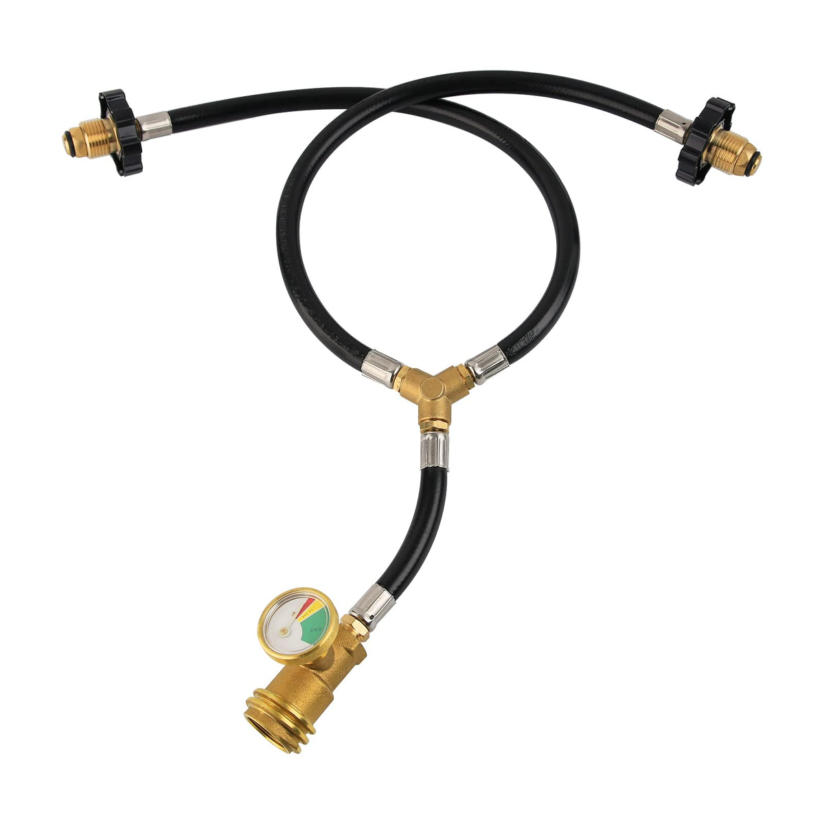 Roastove Universal Two Way Pol&Qcc Y Splitter Hose With Gauge To Connects 5-100Lbs Propane Tank For Grill, Heater, Fire Pit, Fir