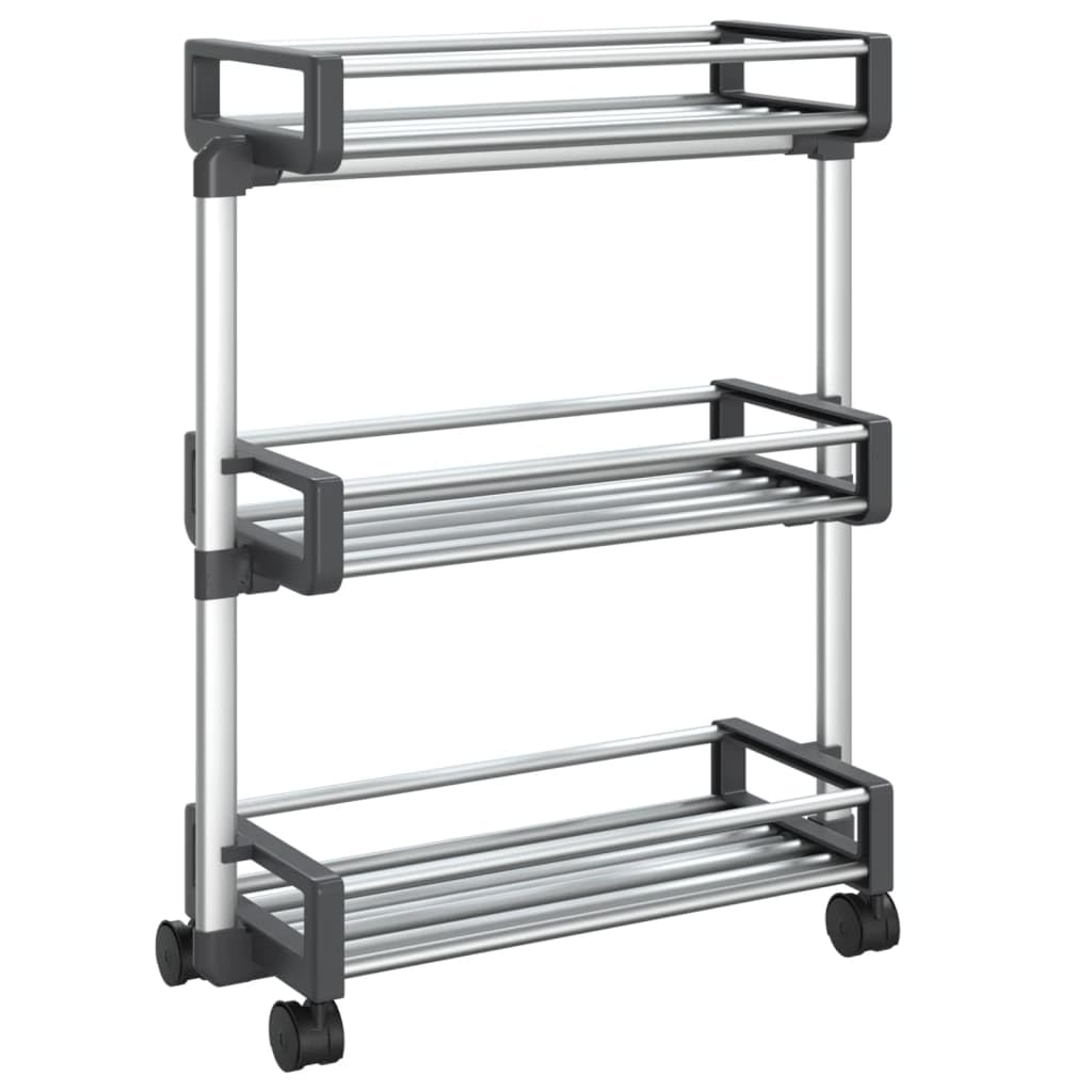 vidaXL Aluminum and Plastic Storage Trolley - Versatile Utility Cart with Adjustable Shelves and Smooth-Rolling Wheels, Perfect for Kitchen, Laundry or Study Use