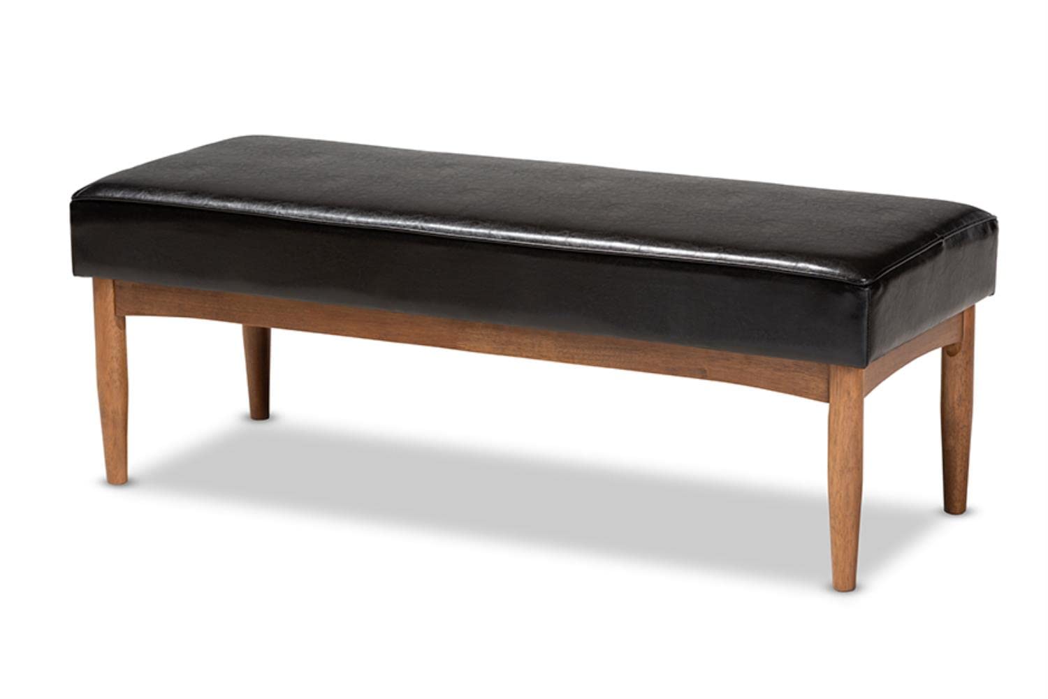Baxton Studio Arvid Mid-Century Modern Dark Brown Faux Leather Upholstered Wood Dining Bench