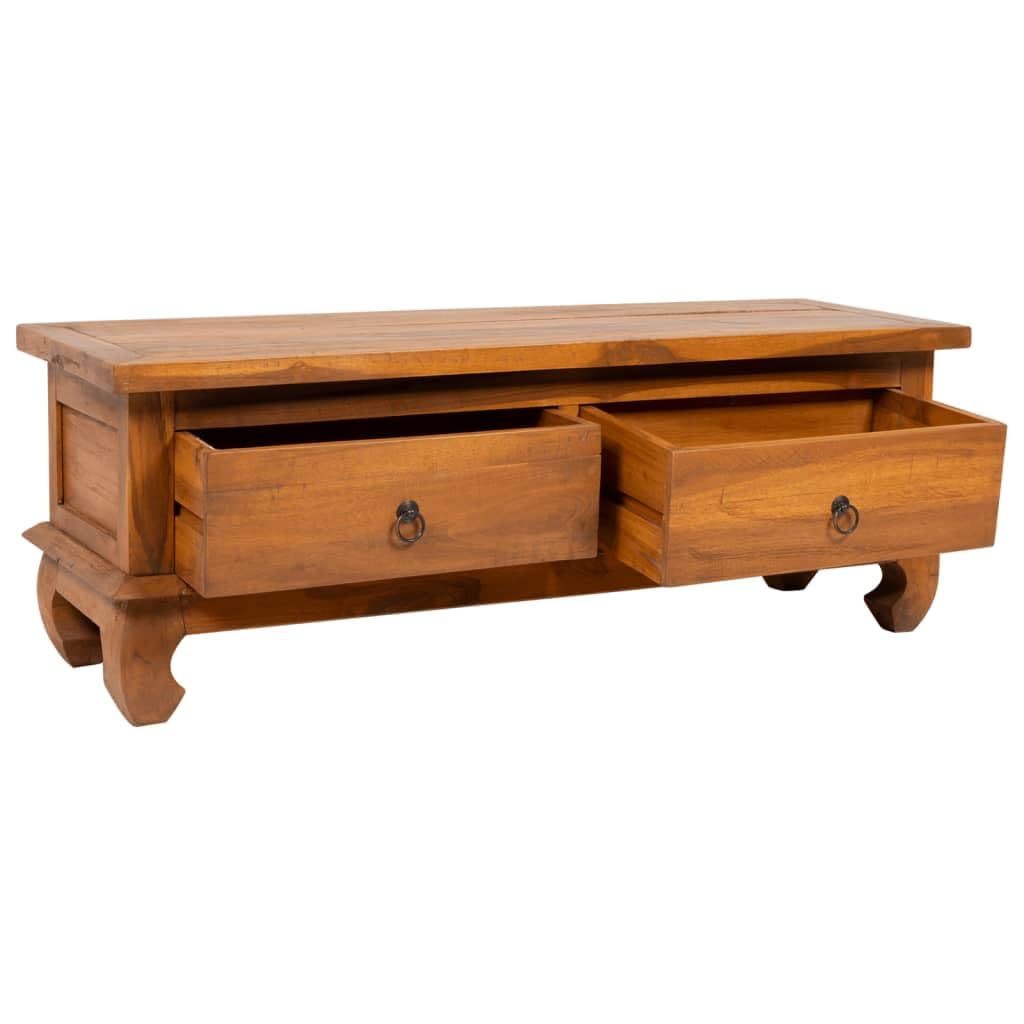 vidaXL Rustic Solid Teak Wood TV Stand Cabinet with 2 Drawers | Colonial-Style Console Table | Spacious Media Storage | Sturdy Claw-Leg Design | Easy-Care Wooden TV Furniture - Brown