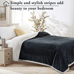 Lbro2M Striped Sherpa Fleece Bed Blanket Queen Size, Super Soft Fuzzy Plush Warm Cozy Fluffy Microfiber Couch Throw Velvet Double Reversible Luxurious Blankets (90X90), Dark Grey