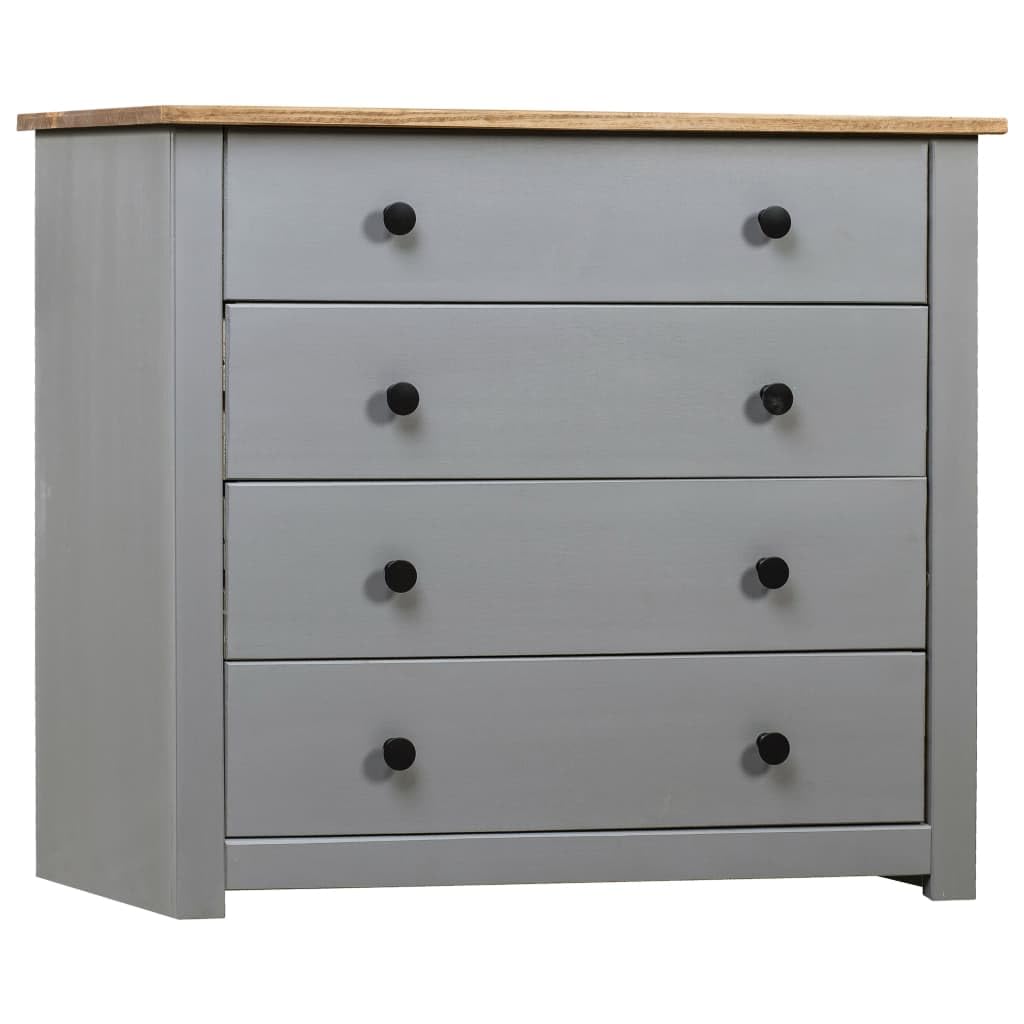 vidaXL Rustic Side Cabinet with 4 Drawers - Gray Wood Panel, Farmhouse Pine Panama Range Stand - Perfect for Home or Office