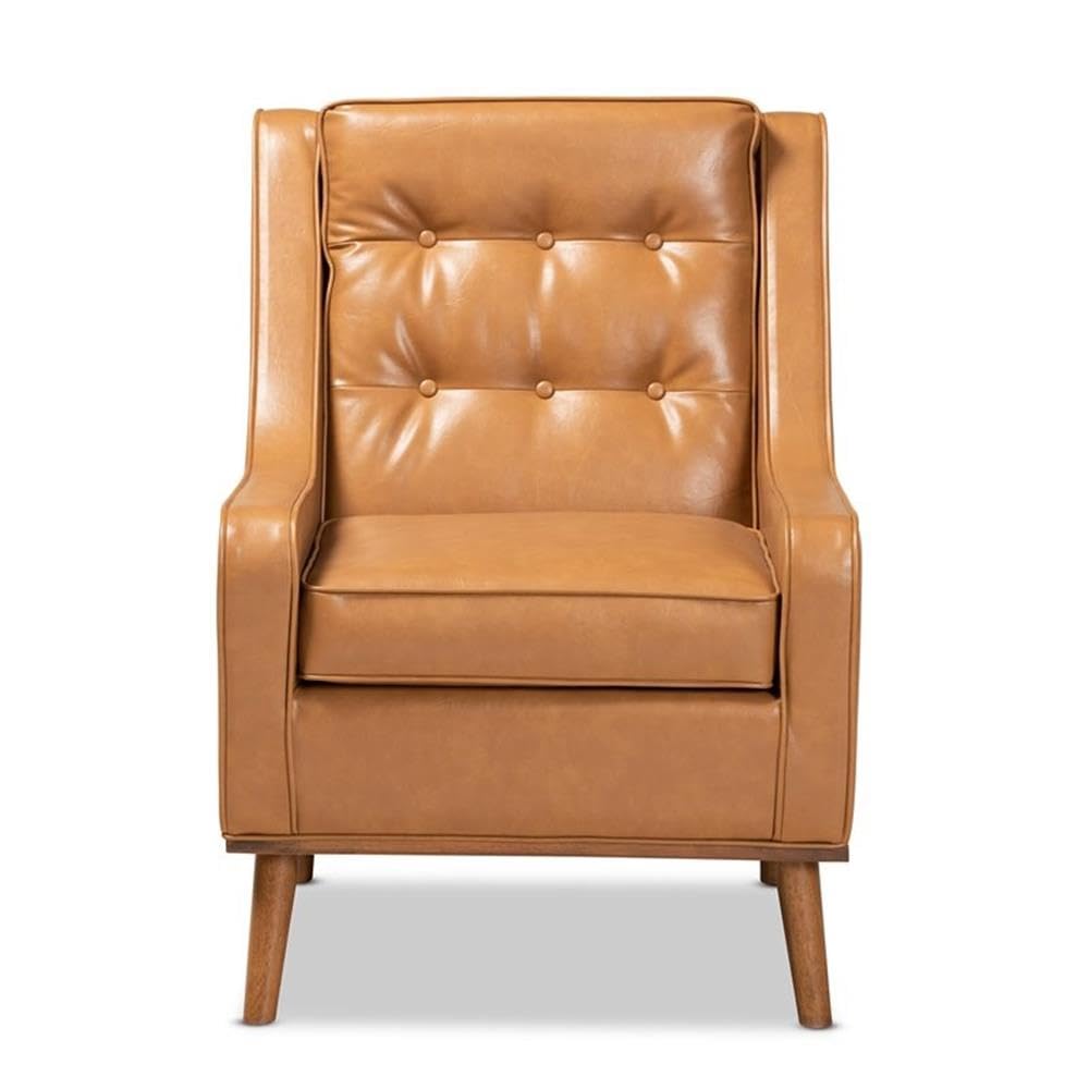 Baxton Studio Daley Modern and Contemporary Tan Faux Leather Upholstered and Walnut Brown Finished Wood Lounge Armchair