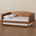 Baxton Studio Veles Mid-Century Modern Ash Walnut Finished Wood Full Size Daybed with Trundle